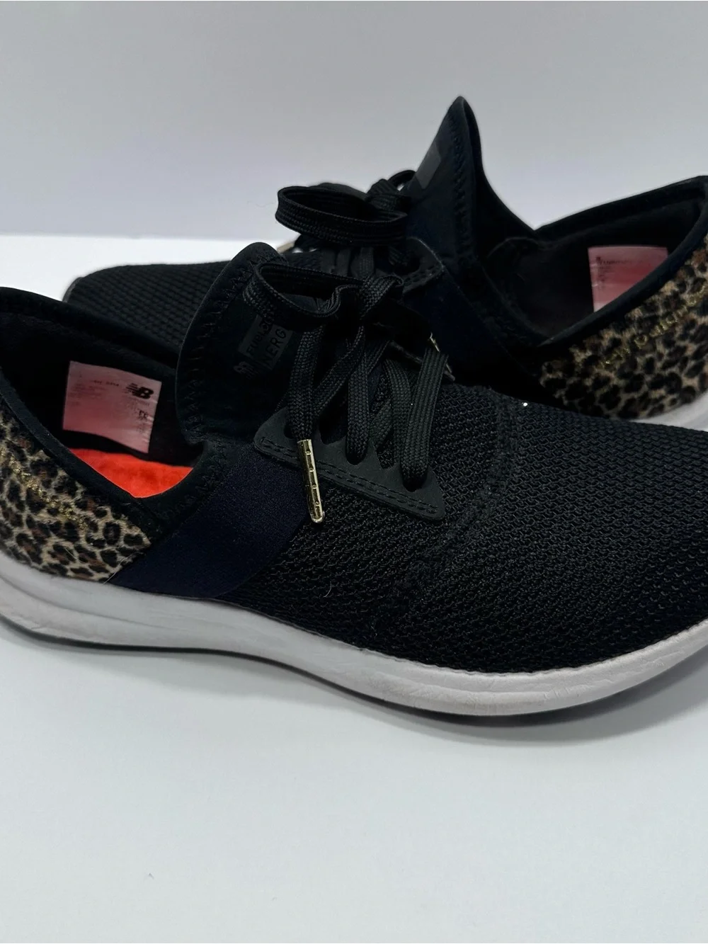 New Balance Black Knit Women's Size 8 Sneaker with Leopard Accent